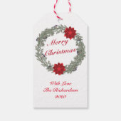 Waterverf Silver Red Kerstmis Wreath Poinsettia Cadeaulabel (Achterkant)