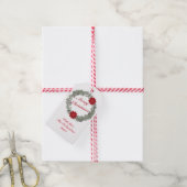 Waterverf Silver Red Kerstmis Wreath Poinsettia Cadeaulabel (Met Touw)