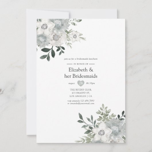 Waterverf Silver Sage Bridesmaids Luncheon Kaart (Voorkant)