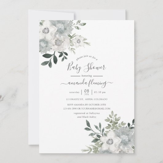 Waterverf Silver Sage Floral Baby shower Kaart (Voorkant)