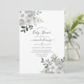 Waterverf Silver Sage Floral Baby shower Kaart (Staand voorkant)