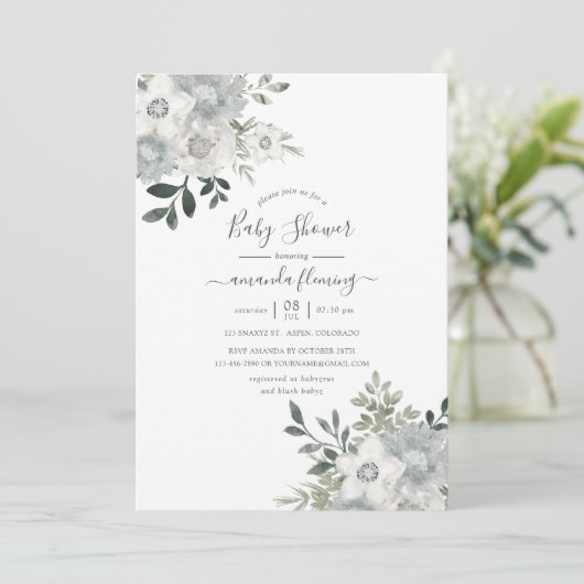Waterverf Silver Sage Floral Baby shower Kaart (Staand voorkant)