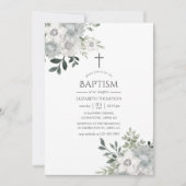 Waterverf Silver Sage Floral Baptisme Kaart (Voorkant)