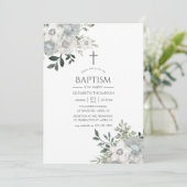 Waterverf Silver Sage Floral Baptisme Kaart (Staand voorkant)