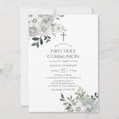 Waterverf Silver Sage Floral First Heilige Communi Kaart (Voorkant)