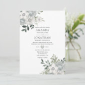 Waterverf Silver Sage Floral Wedding Kaart (Staand voorkant)