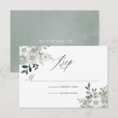 Waterverf Silver Sage Floral Wedding RSVP Kaartje (Voorkant / Achterkant)