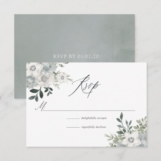 Waterverf Silver Sage Floral Wedding RSVP Kaartje (Voorkant / Achterkant)