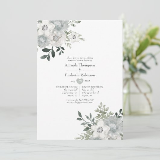 Waterverf Silver Sage Rehearsal Dinner Kaart (Staand voorkant)