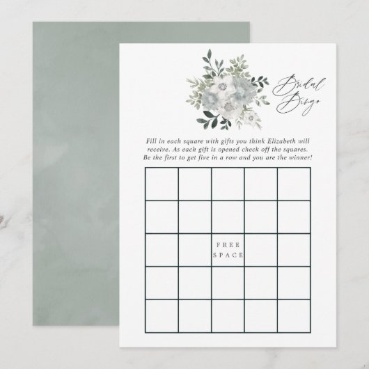 Waterverf Silver Sage Vrijgezellenfeest Bingo Kaart (Voorkant / Achterkant)