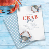 Waterverf Simple Blue Crab Feast Party Gingham Kaart