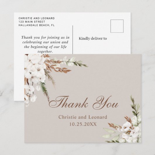 Waterverf Simple Elegant Boho Wedding Bedankt Briefkaart (Voorkant / Achterkant)