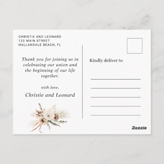 Waterverf Simple Elegant Boho Wedding Bedankt Briefkaart (Achterkant)