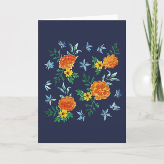 Waterverf Simple Marigold Flowers Midnight Blue Bedankkaart (Voorkant)