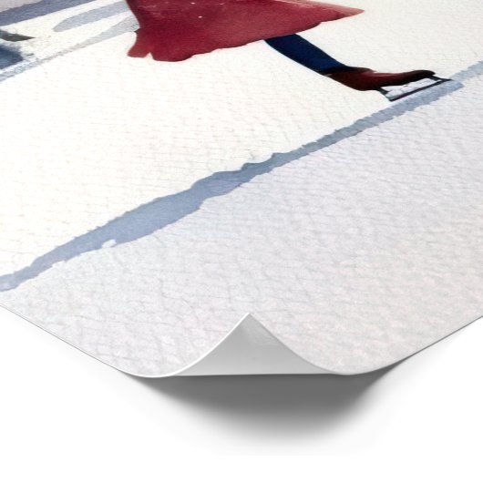 Waterverf Simplistic Schaatsen Wintervijver Poster (Hoek)