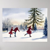 Waterverf Simplistic Schaatsen Wintervijver Poster (Voorkant)
