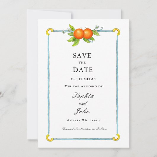 Waterverf  sinaasappel behalve datum save the date (Voorkant)