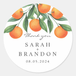 Waterverf Sinaasappel Blad Zomer Bruiloft Ronde Sticker