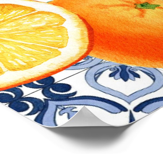 Waterverf Sinaasappel Blauw Positano Welkomstbord Poster (Hoek)
