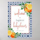 Waterverf Sinaasappel Blauw Positano Welkomstbord Poster (Voorkant)