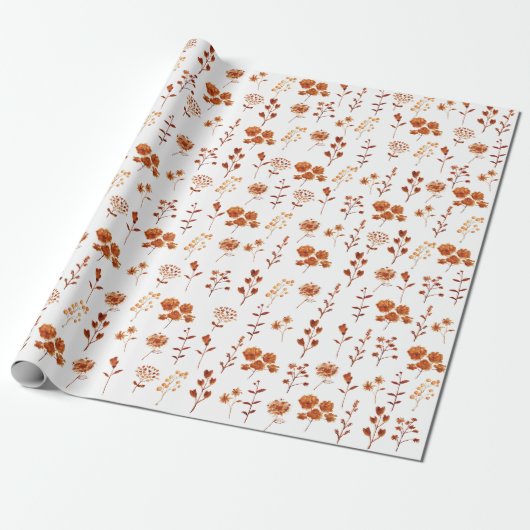 Waterverf Sinaasappel Bloem Bloemen Boho Cadeaupapier (Uitgerold)