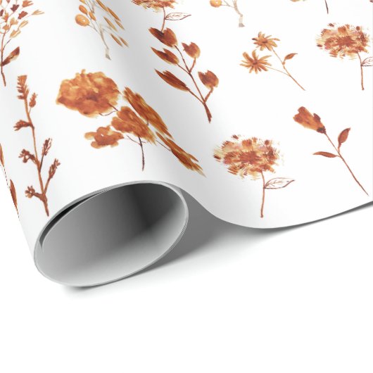 Waterverf Sinaasappel Bloem Bloemen Boho Cadeaupapier (Rol Hoek)