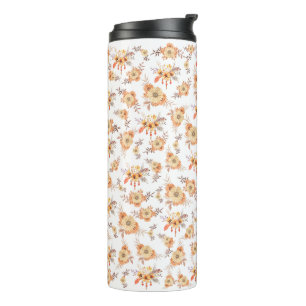 Waterverf Sinaasappel Bloem Bloemen Boho Thermosbeker