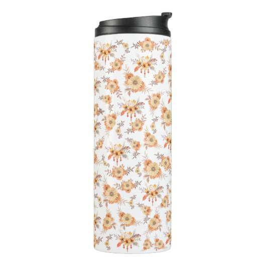 Waterverf Sinaasappel Bloem Bloemen Boho Thermosbeker (Gedraaid links)