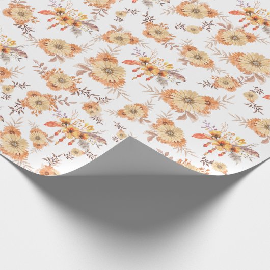 Waterverf Sinaasappel bloemblaadjes Boho Cadeaupapier (Hoek)