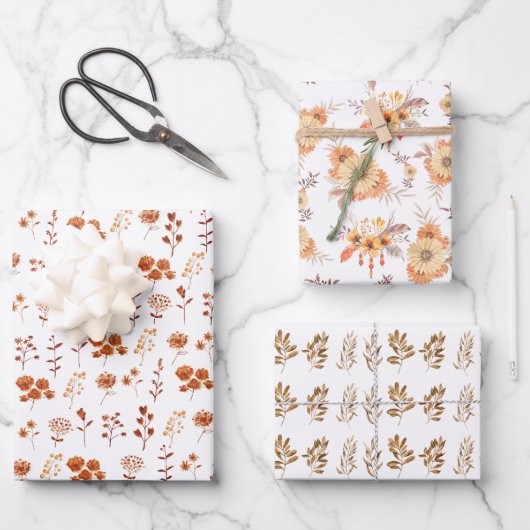 Waterverf Sinaasappel bloemblaadjes Boho Inpakpapier Vel (Voorkant)