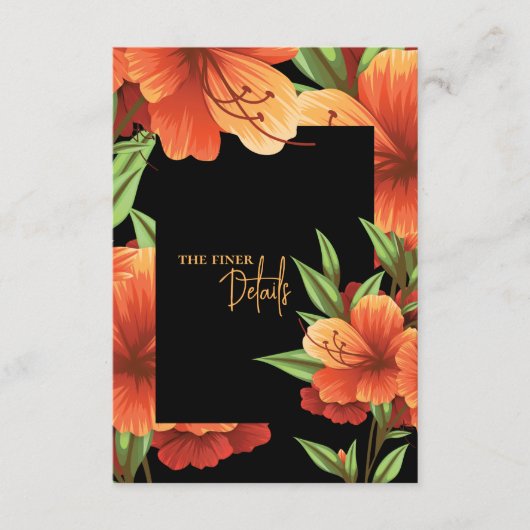 Waterverf Sinaasappel Bloemen bruiloft Details Informatiekaartje (Voorkant)