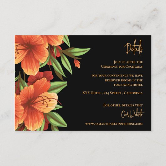 Waterverf Sinaasappel Bloemen bruiloft Details Informatiekaartje (Achterkant)