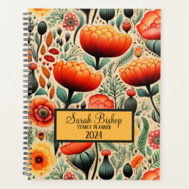 Waterverf Sinaasappel Bloemen Jaarlijkse Planner H