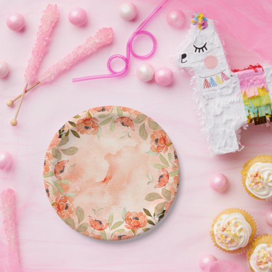 Waterverf Sinaasappel Bloemen Papieren Bordje (Feest)