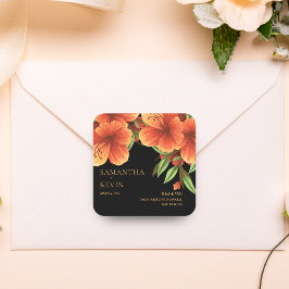 Waterverf Sinaasappel Bloemenbruiloft Dank u Vierkante Sticker