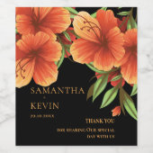 Waterverf Sinaasappel Bloemenbruiloft Dank u Wijn Etiket (Enkel label)