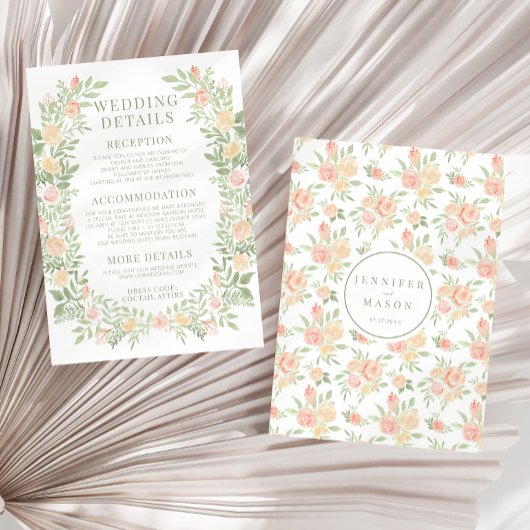 Waterverf sinaasappel bloemenbruiloft details Kaar Informatiekaartje