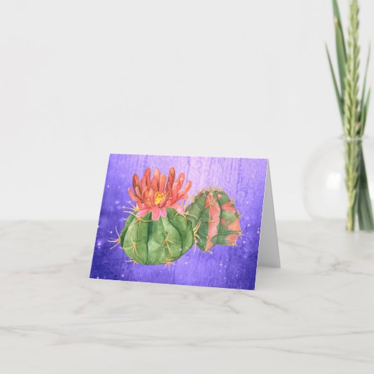 Waterverf Sinaasappel Blooming Cactus Paars Bedankkaart (Voorkant)