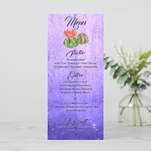 Waterverf Sinaasappel Blooming Cactus Paars Menu (Staand voorkant)