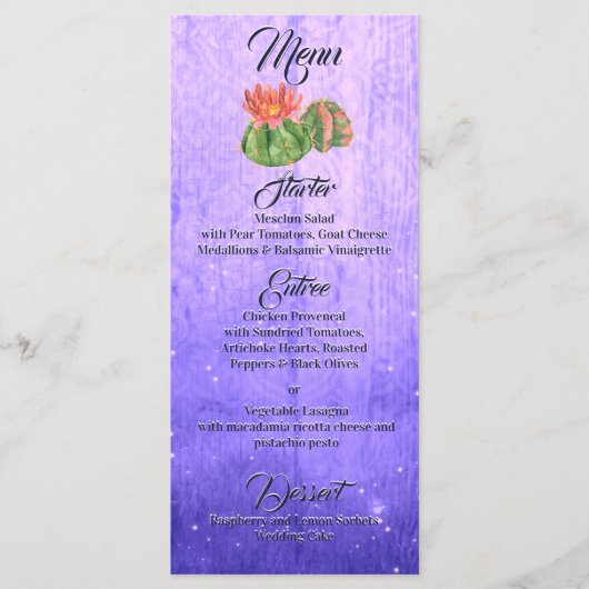 Waterverf Sinaasappel Blooming Cactus Paars Menu (Voorkant)