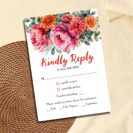 Waterverf Sinaasappel Blush Bloemen bruiloft RSVP Kaartje