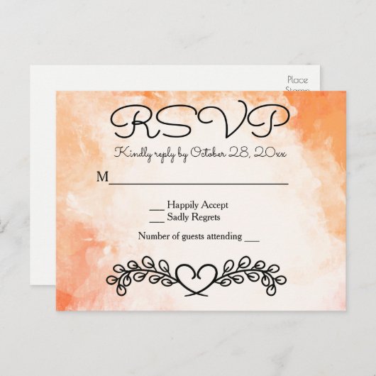  Waterverf Sinaasappel bruiloft hart Bloemen Briefkaart (Voorkant / Achterkant)