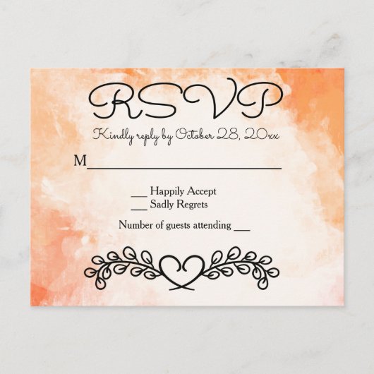  Waterverf Sinaasappel bruiloft hart Bloemen Briefkaart (Voorkant)