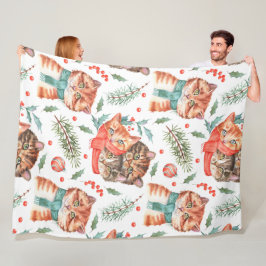 WATERVERF SINAASAPPEL & BRUINE TABBY KAT GEZICHTEN FLEECE DEKEN