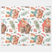 WATERVERF SINAASAPPEL & BRUINE TABBY KAT GEZICHTEN FLEECE DEKEN (Voorkant (Horizontaal))