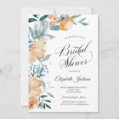 Waterverf Sinaasappel Dusty Blue Flowers Vrijgezel Kaart (Voorkant)