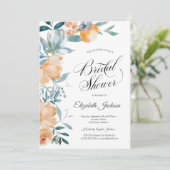 Waterverf Sinaasappel Dusty Blue Flowers Vrijgezel Kaart (Staand voorkant)