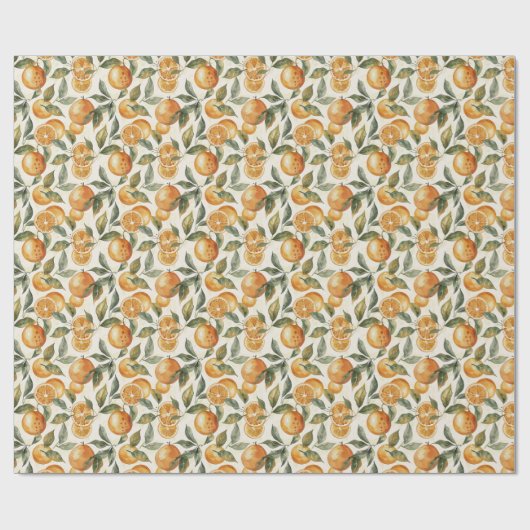 Waterverf Sinaasappel en Leaf Naadloos Patroon Cadeaupapier (Vlak)