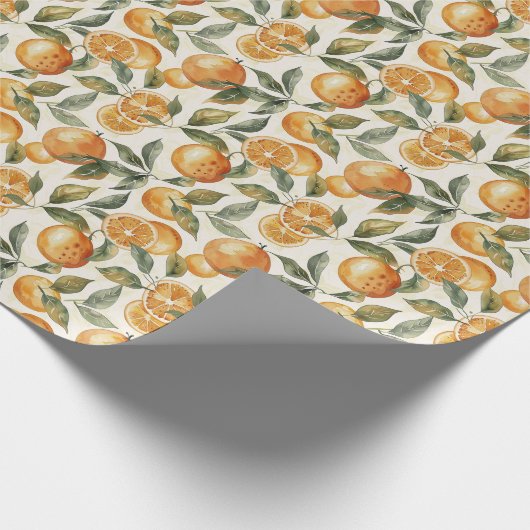 Waterverf Sinaasappel en Leaf Naadloos Patroon Cadeaupapier (Hoek)