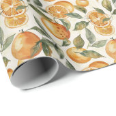 Waterverf Sinaasappel en Leaf Naadloos Patroon Cadeaupapier (Rol Hoek)